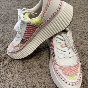 Dolce Vita Women's Pink and Yellow Platform Sneakers - Size 8.5